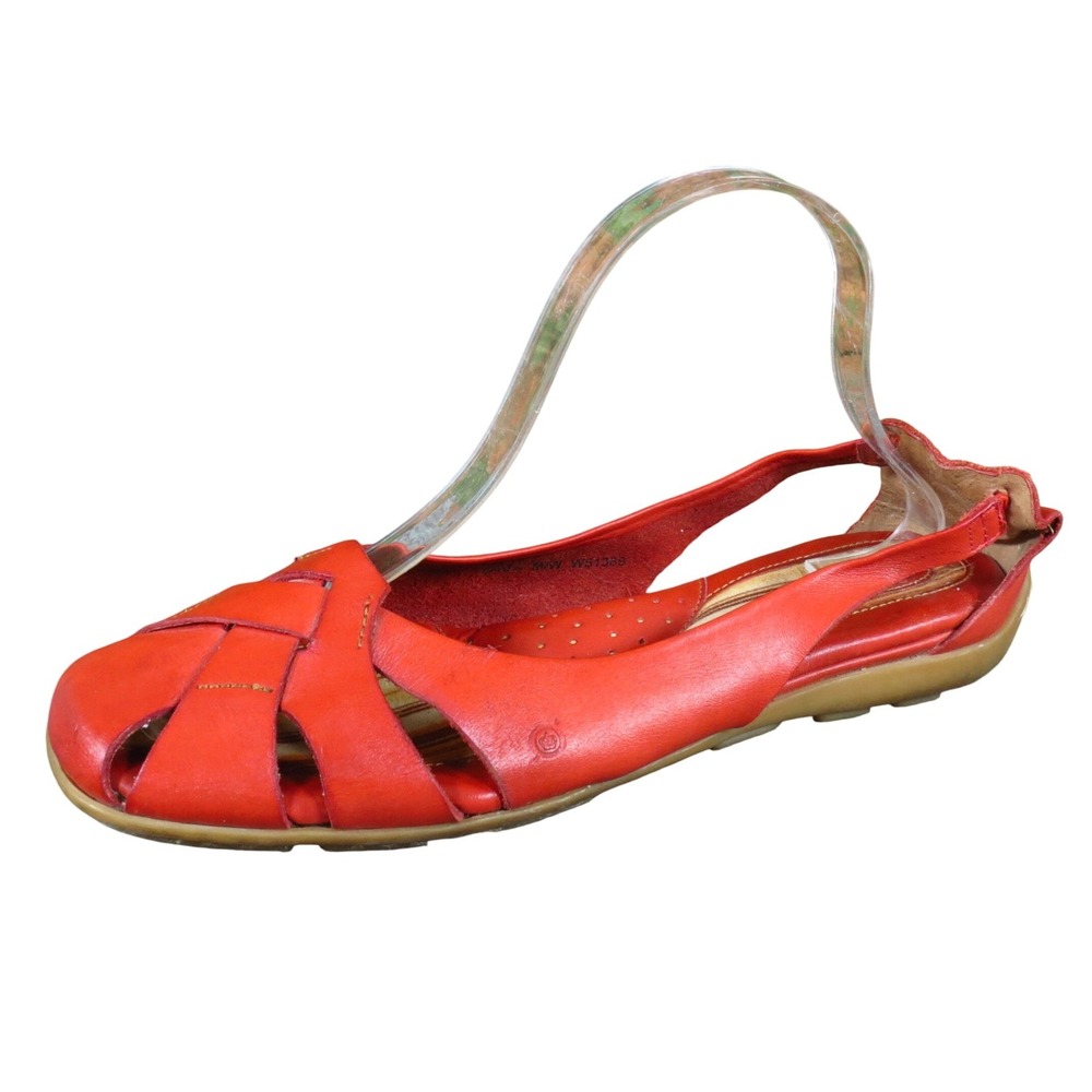 Born Mai Women Slingback Flat Sandals Size 9 Walking Red Leather